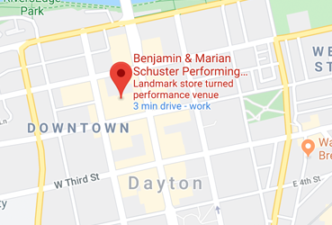 Mapp showing location of the Schuster Center in Downtown Dayton, Ohio.