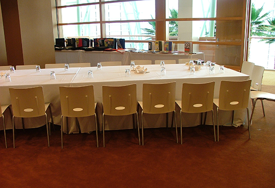 Table set up for a meeting in the Schuster Center Donor Rooms