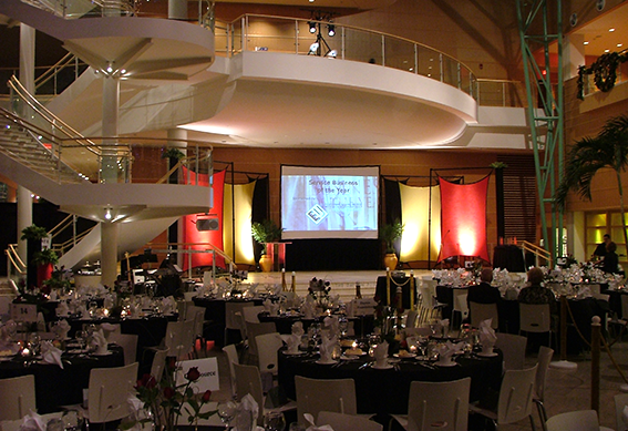 Schuster Center Wintergarden set up for a reception
